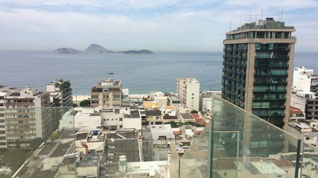 The view from a luxury penthouse rooftop in Rio
