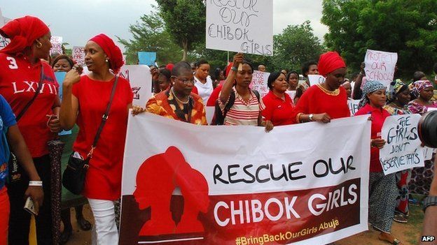 Women march through Abuja to demand the release of of more than 200 schoolgirls abducted by militants (30 April 2014)