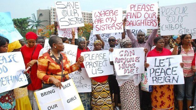 Women march through Abuja to demand the release of of more than 200 schoolgirls abducted by militants (30 April 2014)