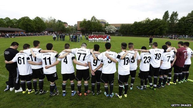 Team-mates, friends and relatives gather to remember Diren Dede at his football club, SC Teutonia 1910, Hamburg, Germany 30 April 2014