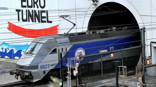 A train leaves the French end of the tunnel