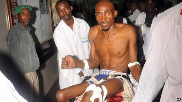 Wounded man arrives at hospital in Mombasa (3 May 2014)