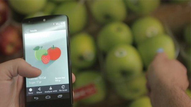 Scio app in front of fruit