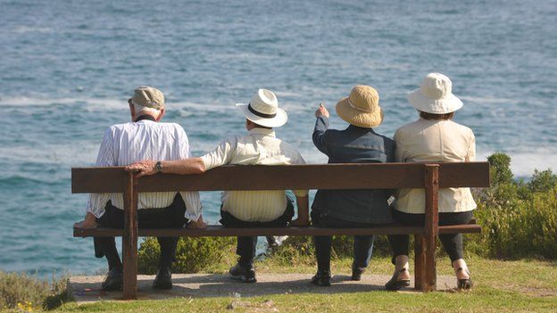 Older people sitting on a bench