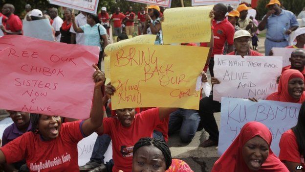 Women attend a demonstration in Nigeria's capital, Abuja, calling on the government to rescue kidnapped schoolgirls of Chibok secondary school - Tuesday 6 May 2014