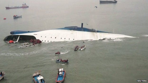 The South Korean ferry Sewol sinks off Jindo, South Korea, on 16 April 2014