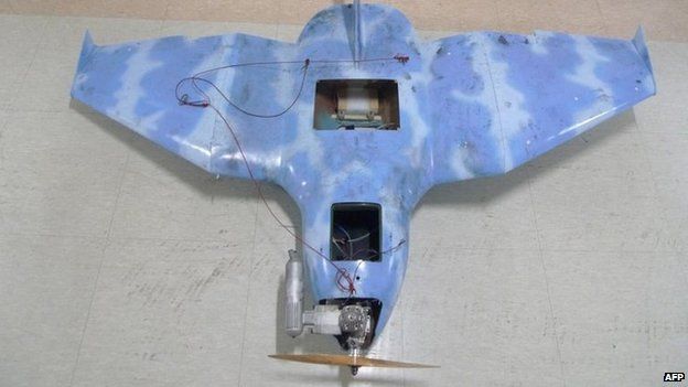 This handout file photo released by South Korea's Defence Ministry in Seoul on 2 April 2014 shows a crashed drone found on 24 March 2014 in Paju, north of Seoul