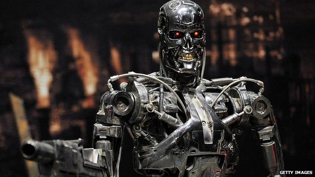 A full-scale figure of a terminator robot 'T-800', used in the 'Terminator 2' film at an exhibition in Tokyo in 2009
