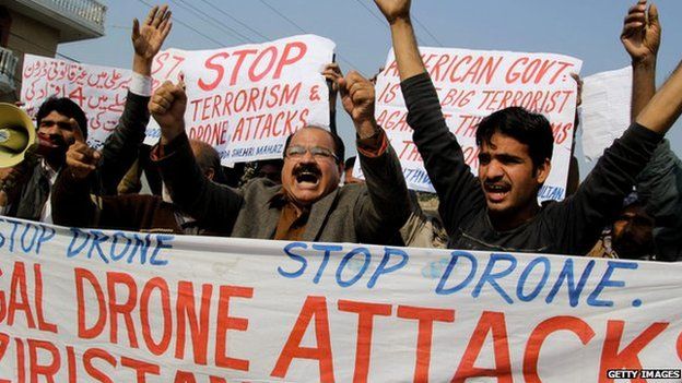 Demonstrators in Pakistan protest against a US drone attack, December 2103