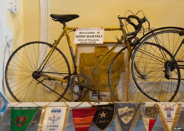 Gino Bartali's bike in the small cycling museum inside the Madonna del Ghisallo Church Magreglio Lombardy Italy