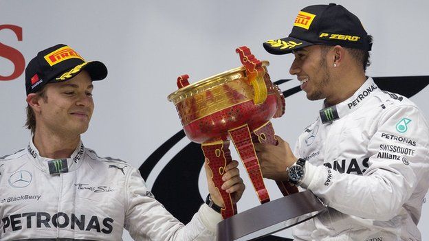 Lewis Hamilton (right) with team-mate Nico Rosberg