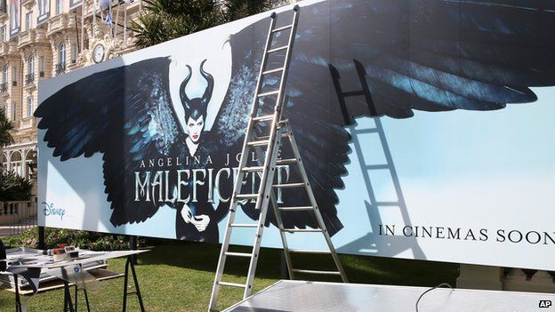 A banner for Maleficent during preparations for the Cannes Film Festival