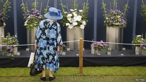 Woman looks at flowers at Chelsea Flower Show