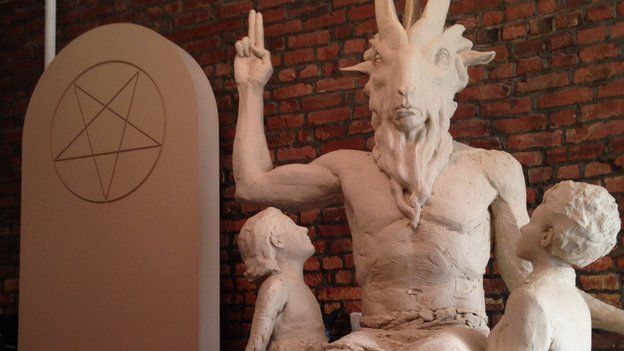 A model of a statue of Baphomet created by The Satanic Temple of New York.