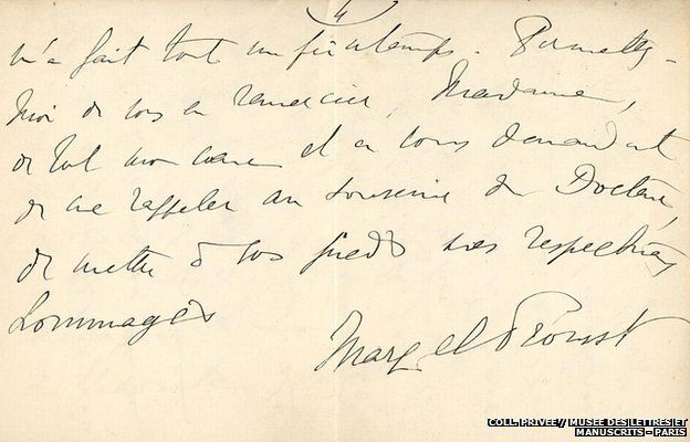 An extract of a letter written by Marcel Proust to his neighbour.