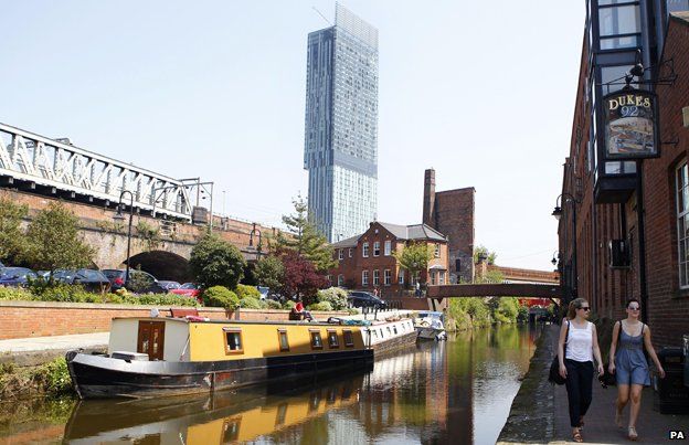 The Beetham Tower overlooking a canal, Manchester
