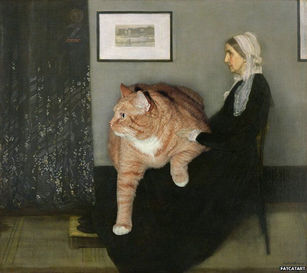 Arrangement in Grey, Black and Ginger. Whistler's Mother and the Cat, based on James Abbott McNeill Whistler's Arrangement in Grey and Black No 1