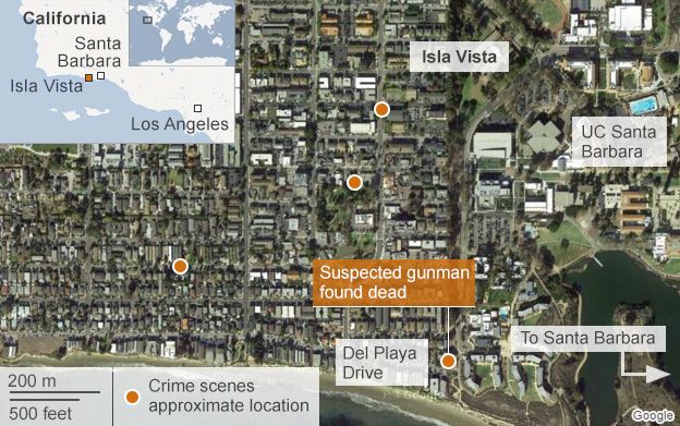 map showing area of shootings