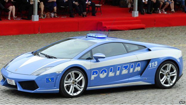 Lamborghini Gallardo sports car belonging to the Italian State Police at celebrations marking Belgian National Day in Brussels in July 2010