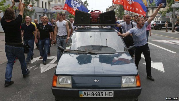 Miners from the Donetsk region demonstration in support of the self-proclaimed "Donetsk People's Republic", 28 May