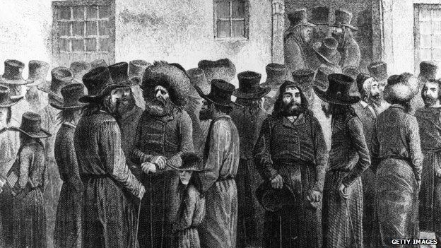 Jewish men congregating in the street in Odessa circa 1800