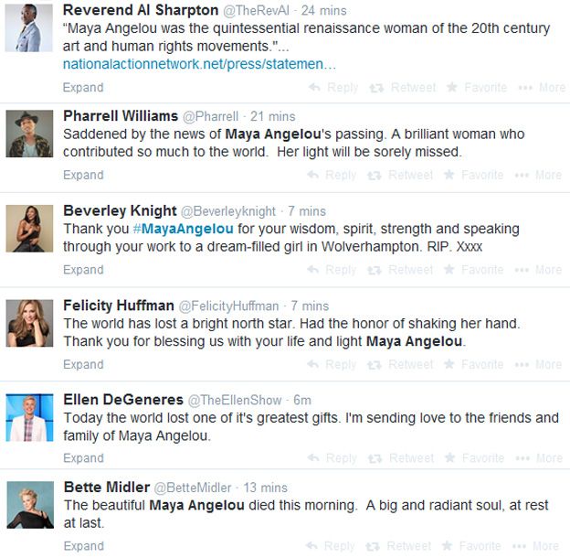 Maya Angelou Twitter tributes