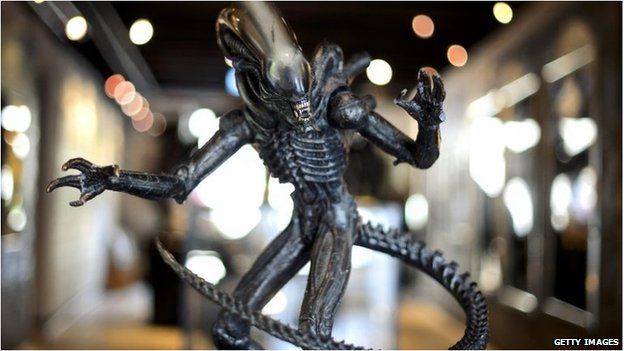 Sculpture of an alien by Swiss surrealist designer Hans Ruedi Giger who created the monster for Ridley Scott's 'Alien'