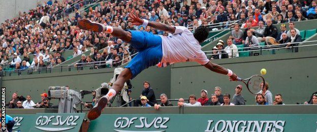 "It was not a great dive, you know. I think it was five out of 10. Could be better," says Gael Monfils of this superb picture which was tweeted by the tournament's official account