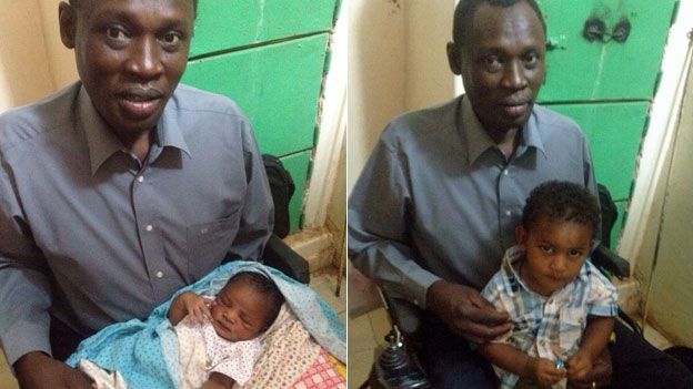 L: Daniel Wani with his daughter R: David Wani with this son