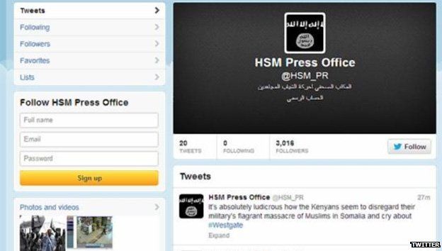Screengrab of one of Al-Shabab's Twitter feeds