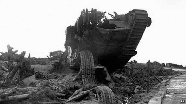 Wrecked tank at Passchendaele