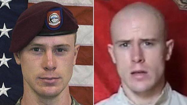 Composite image showing Sgt Bowe Bergdahl left, in US marine uniform ahead of his June 2009 capture and right, in a video released shortly after his capture