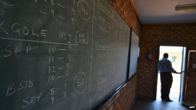 A blackboard at a secondary school in a village near Limpopo, South Africa - February 2013
