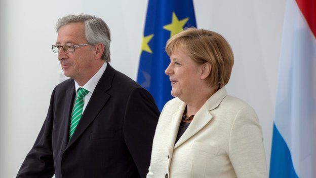 Jean-Claude Juncker with Chancellor Merkel - file pic
