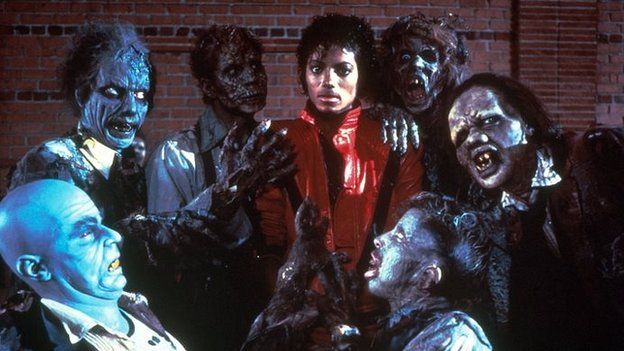 Michael Jackson with zombies in his 1983 Thriller video