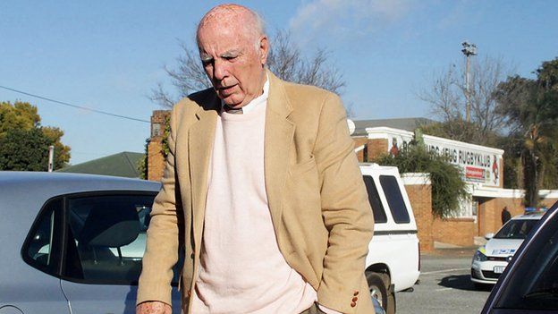 Bob Hewitt is seen outside the magistrates court in Boksburg, South Africa, on 6 June 2014.