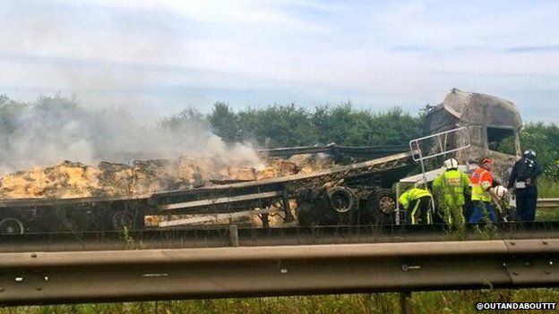 Lorry Fire Causes M6 Southbound Closure Bbc News