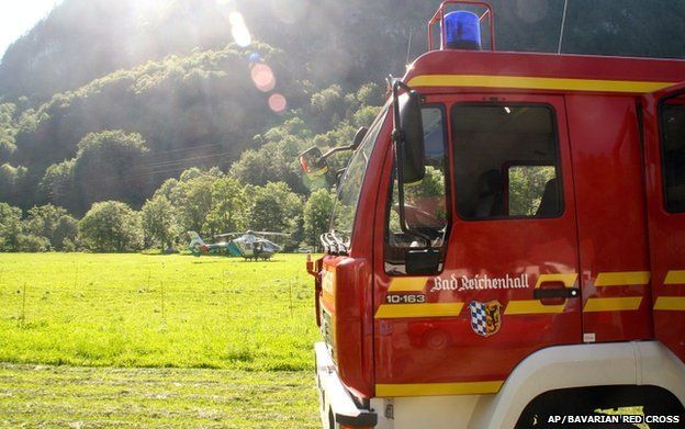 Fire engine and helicopter in valley near Berchtesgaden