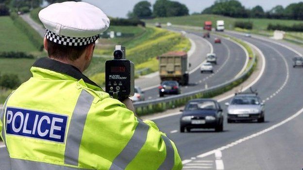 A police officer carrying out a speed check