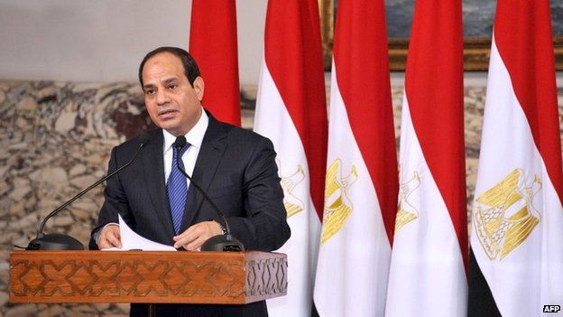 President Abdel Fattah al-Sisi delivering a speech after being sworn in at a ceremony in Cairo - 8 June 2014