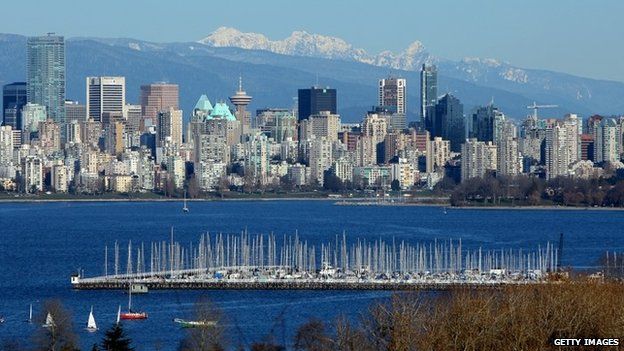 A general view of the Vancouver skyline across English Bay