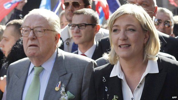 Front National founder Jean-Marie Le Pen with his daughter, FN leader, Marine Le Pen (right) in 2012