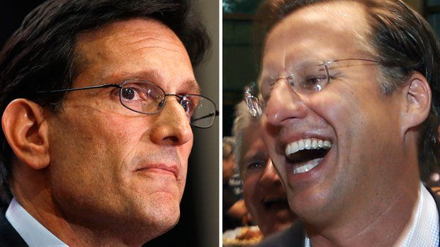 Photos of House Majority Leader Eric Cantor and his primary opponent David Brat.