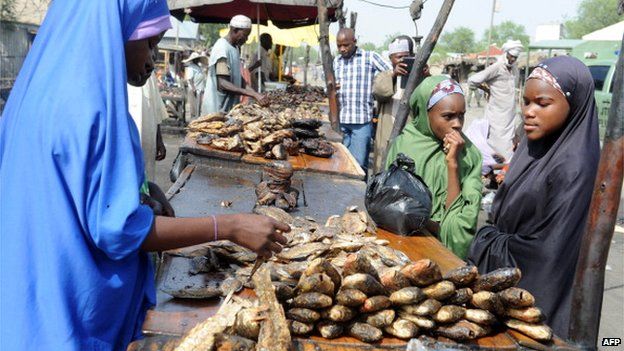A fish stall in a town market in north-eastern Borno state pictured in 2013