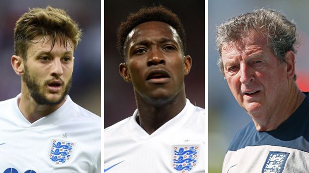 England's Adam Lallana, Danny Welbeck and manager Roy Hodgson