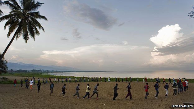 Jogging by Lake Tanganyika