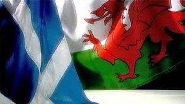 baneri Cymru a'r Alban