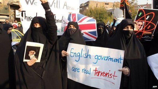 Protesters outside the British embassy in Tehran in 2011
