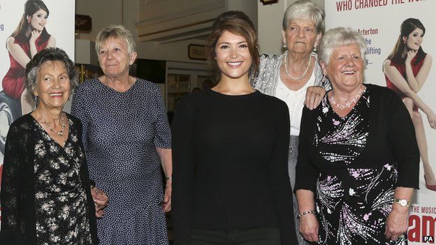 Gemma Arterton (centre) met some of the Ford workers whose story inspired Made in Dagenham