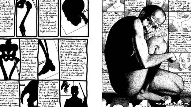 comic strip from The Spiral Cage black and white with a big figure of a man crouching